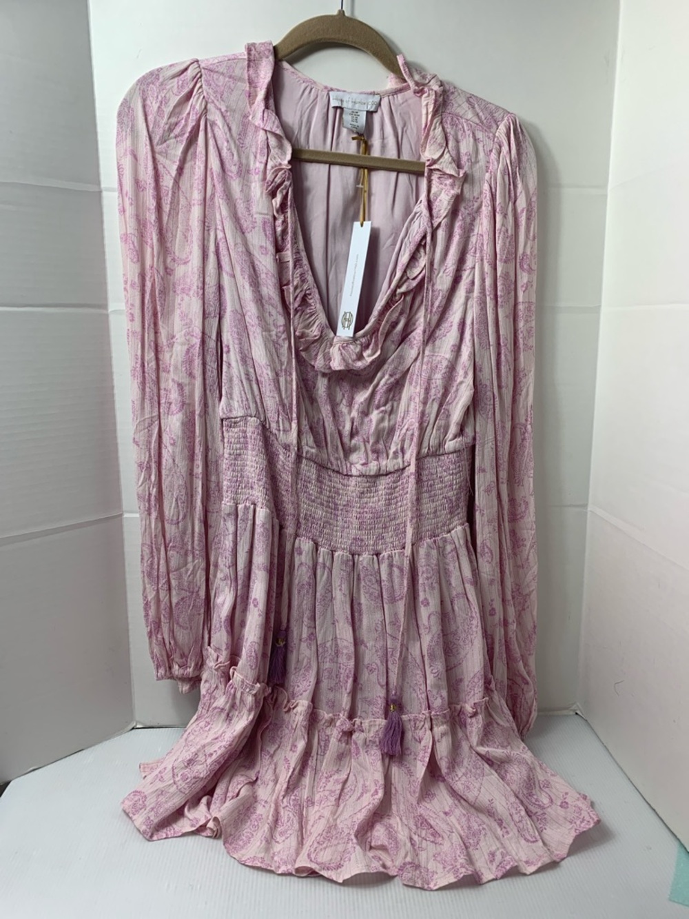 House of Harlow 1960 Light Pink Paisley Ruffle Mini Dress